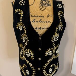 Jane Ashley Black Velvet Vest with Gold and White Accents